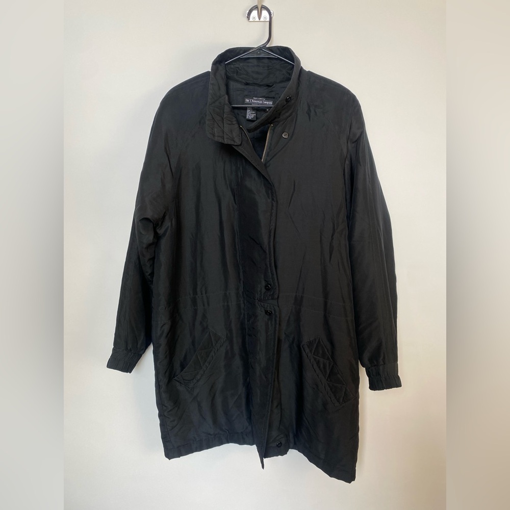 J. Peterman Silk‎ Oversized Overcoat Size Medium Black